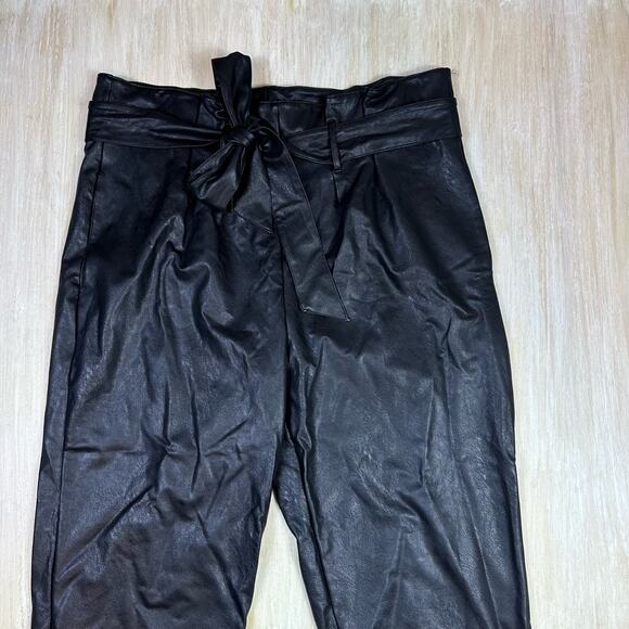 Commando Black Faux Leather Vegan High Waisted Belted Paperbag Pants XL - Picture 2 of 13